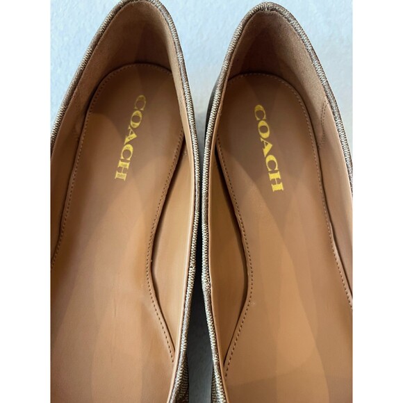 Coach Size 8.5 Women’s Ballet Leila Flats Khaki Chestnut Shoes Q9090 Logo w/ Box - Picture 9 of 15